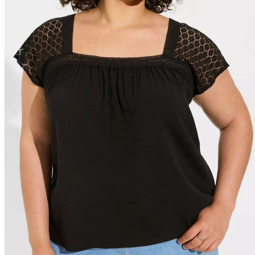Torrid Womens Black Lace Slub Pullover Top Plus Size 6X Stretch Whimsigoth Vamp